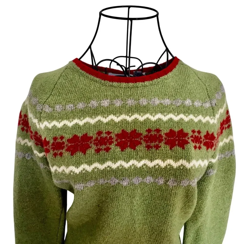 Vintage Y2K Old Navy 100% Lambswool Nordic Fair Isle Pullover Sweater Preppy